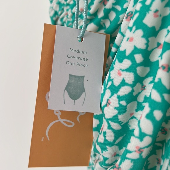 Kona Sol one piece teal floral back tie swimsuit medium - Picture 5 of 6